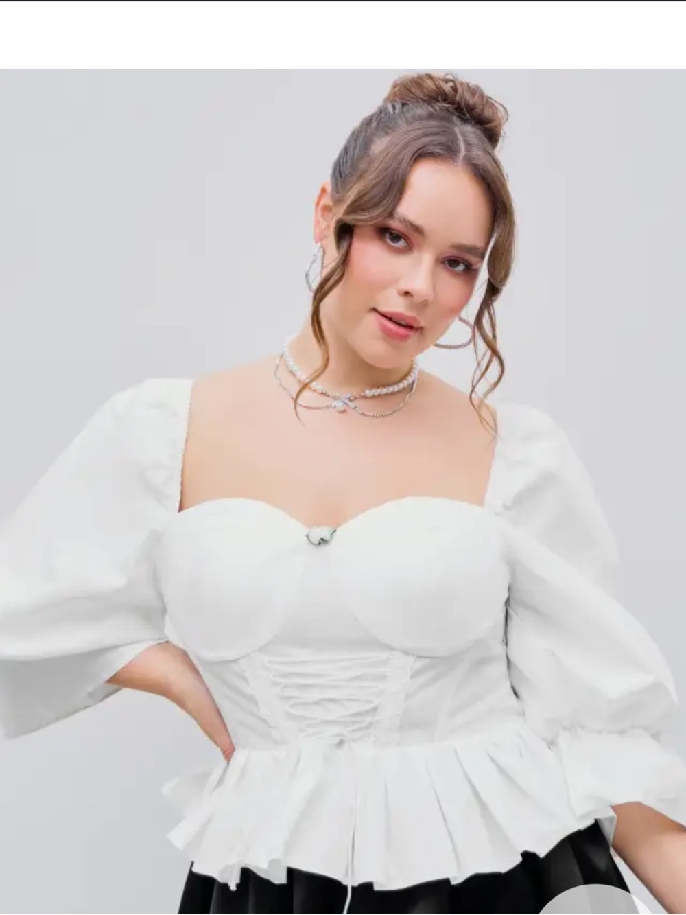 Cider Lace Up Ruffle Hem Corset Bustier Puff Sleeve 100% cotton Blouse Size XS